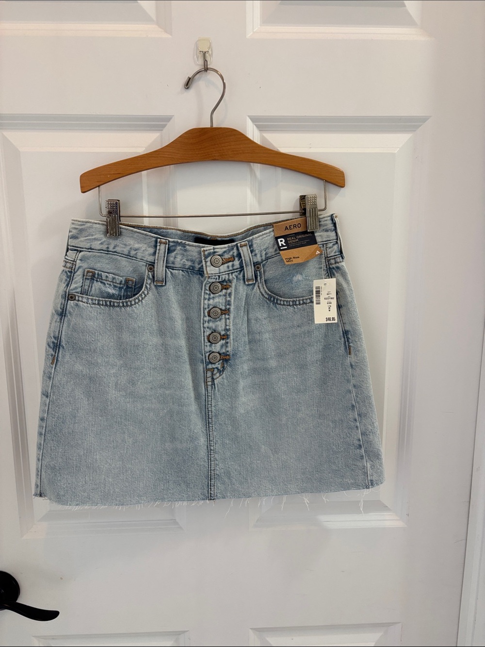 Aeropostale Light Blue Button-Front Denim Mini Skirt